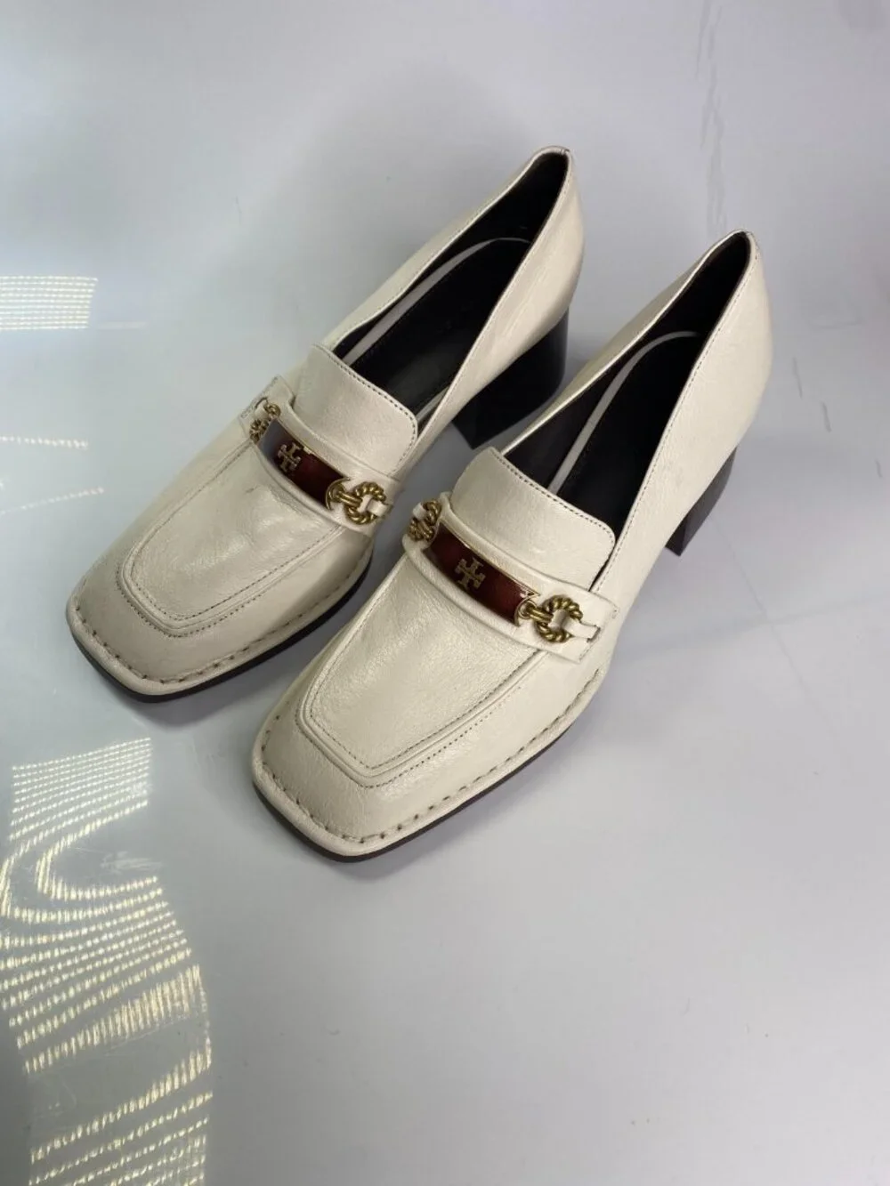 Tory Burch Women's Perrine High Heel Leather White Loafer Pumps Sz 9.5